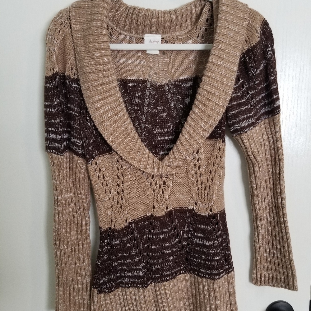 Daytrip V-neck brown and tan sweater